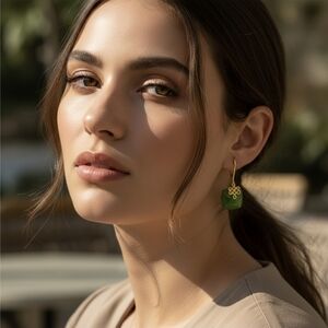 Dynasty Jade ✦ Nephrite Jade Drop Earrings ✦ 18k Gold Over Sterling Silver NWT